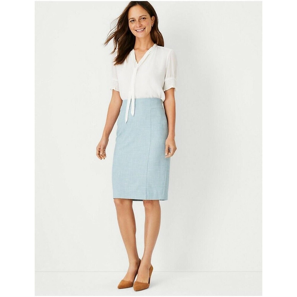 Ann Taylor The petite one dusty willow green High Waist Seamed Pencil Skirt 10P
